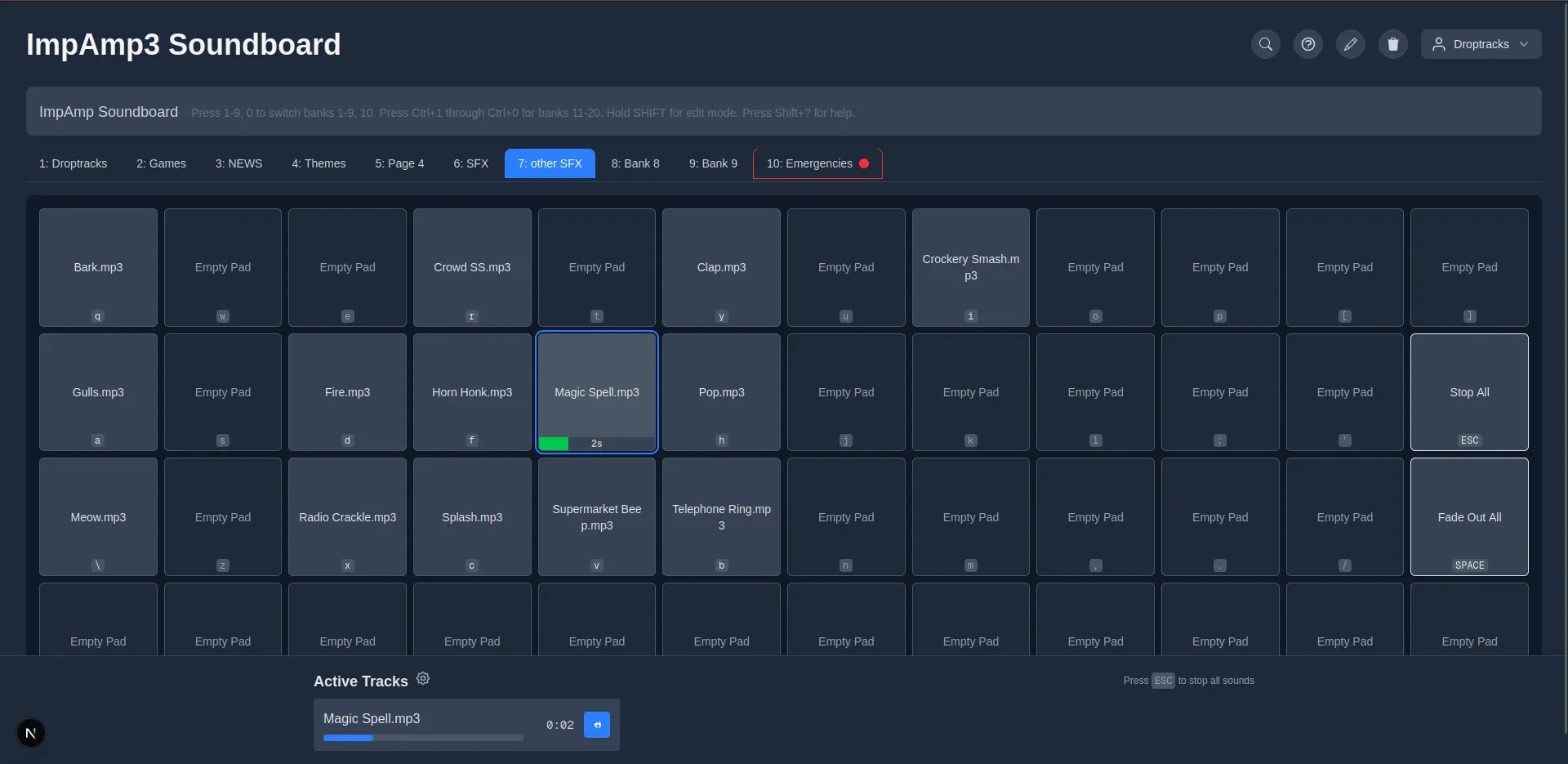 Screenshot of the soundboard