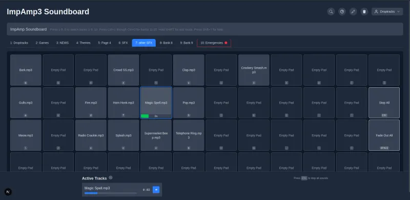 Screenshot of the soundboard