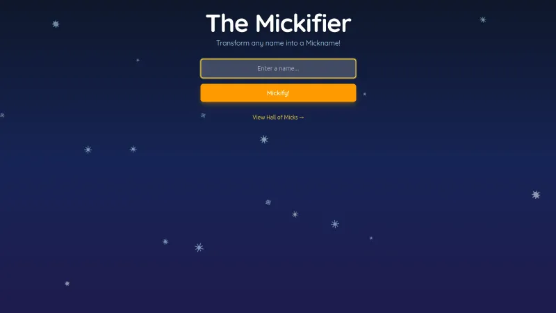 The Mickname Generator homepage